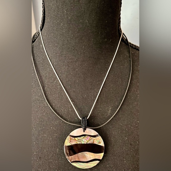 Abalone or MOP Multicolor Pendant Necklace Sterling Chain Beach Statement Gift - Picture 5 of 16